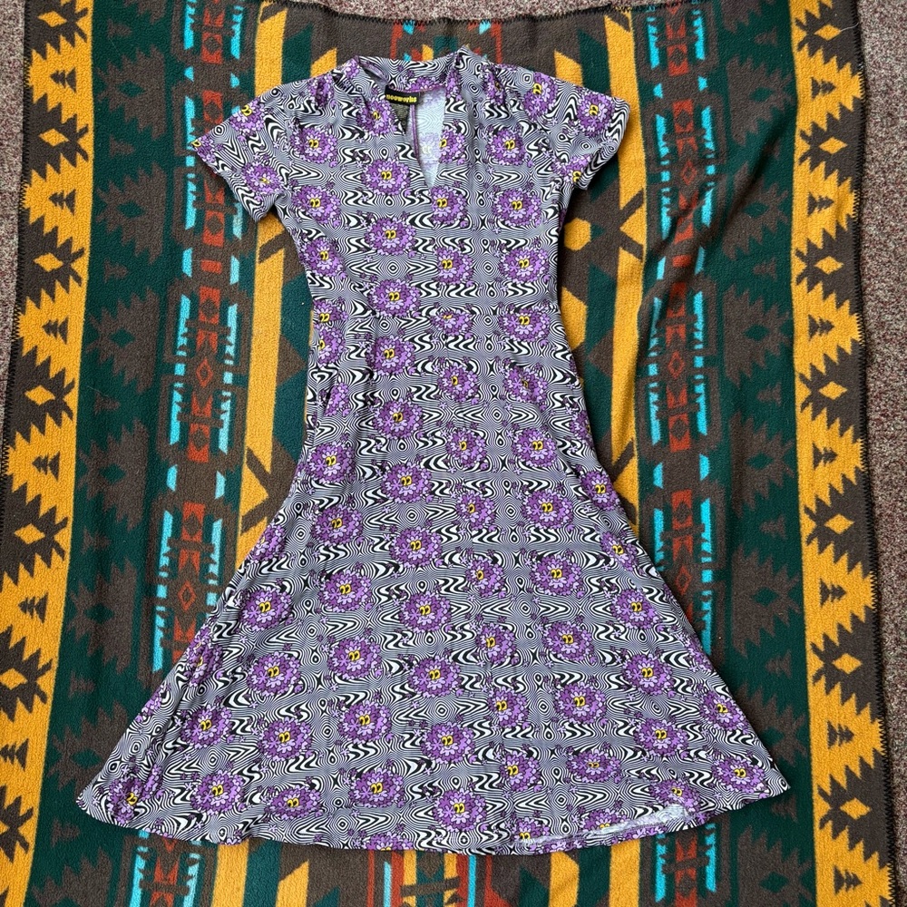 Nooworks Purple and Black Patterned Midi Dress